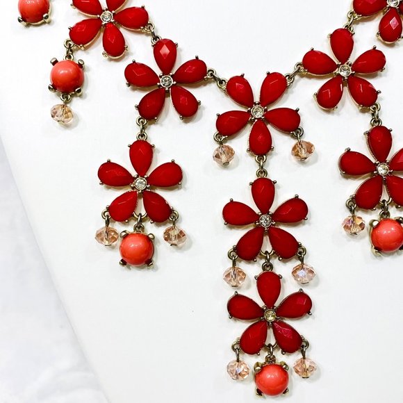 WHBM Red Floral Statement Necklace - Picture 6 of 10